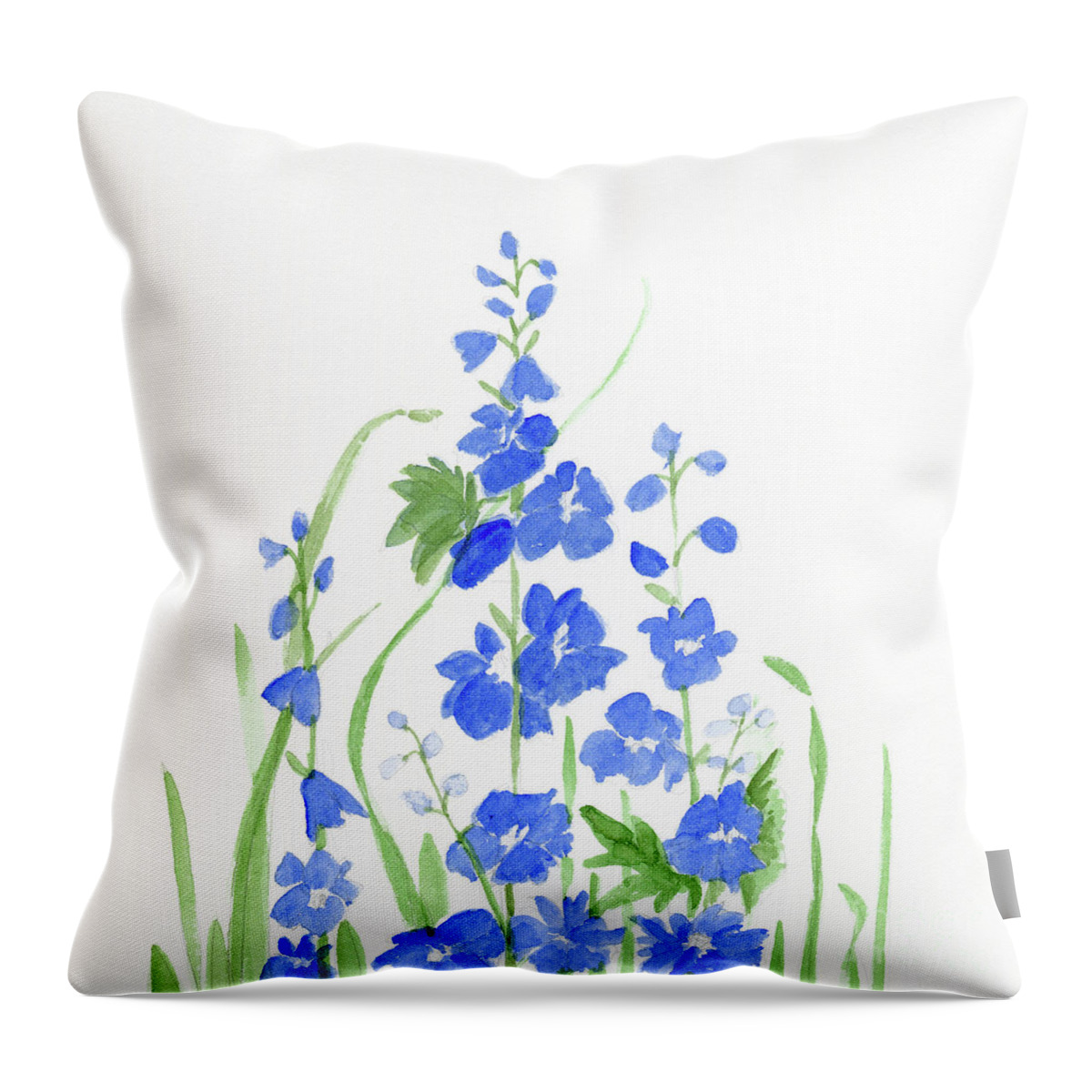 Larkspur Throw Pillow featuring the painting Blue Larkspur by Laurie Rohner