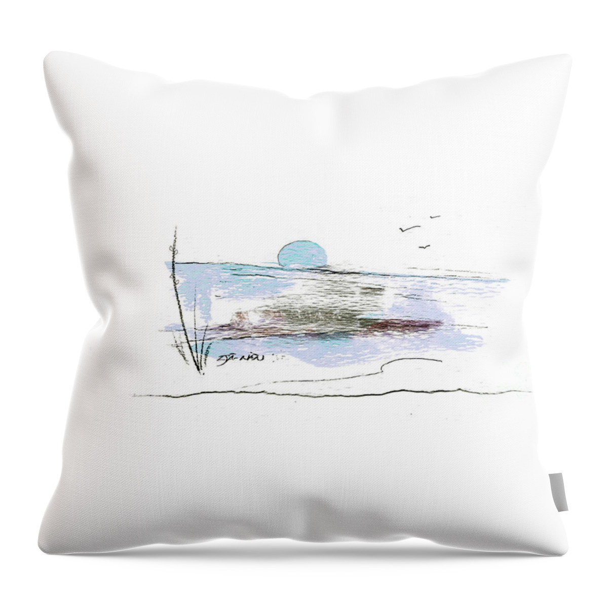 Original Watercolor Painting Throw Pillow featuring the painting Blue Moon Against the Rocks by Zsanan Studio