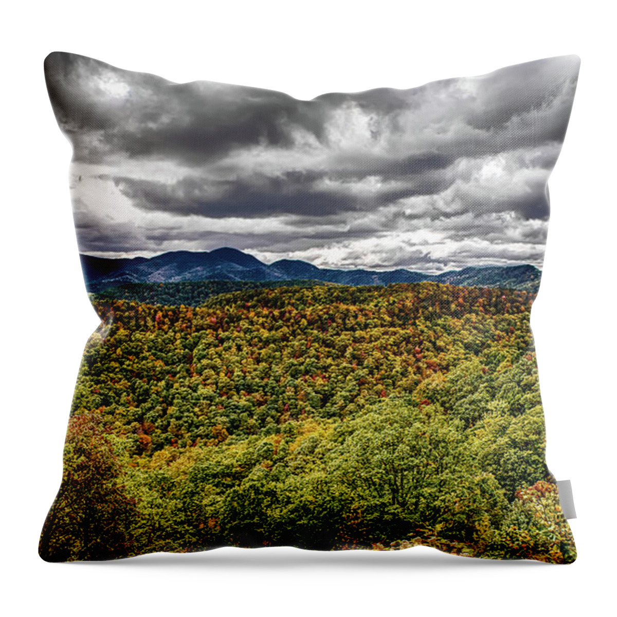Blue Throw Pillow featuring the photograph Blue Ridge And Smoky Mountains Changing Color In Fall by Alex Grichenko