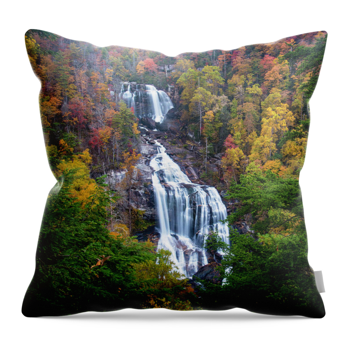 Landscape Throw Pillow featuring the photograph Blue Ridge Mountains Asheville NC Whitewater Falls Autumn Scenic by Robert Stephens