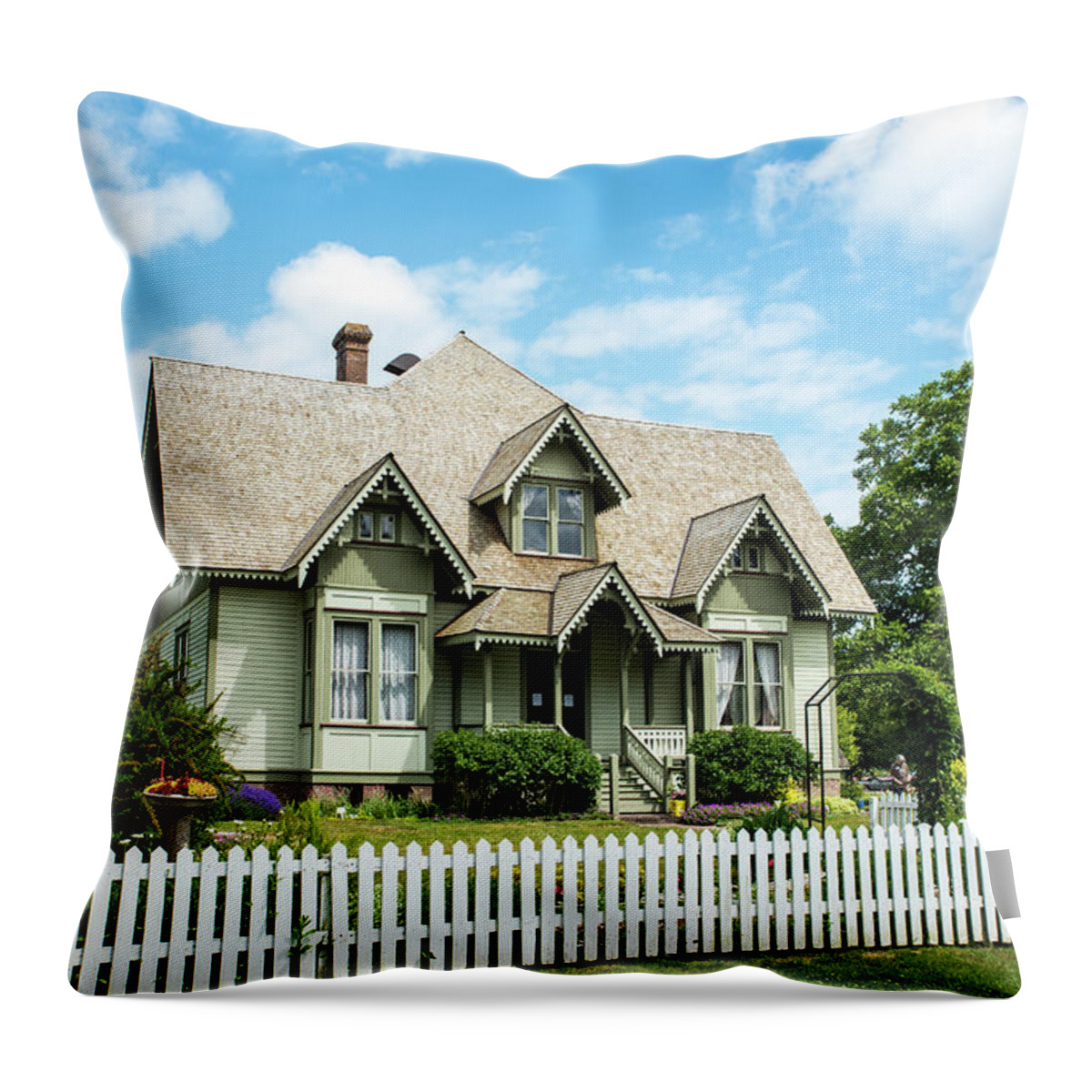 Blue Sky And Picket Fence Throw Pillow featuring the photograph Blue Sky and Picket Fence by Tom Cochran