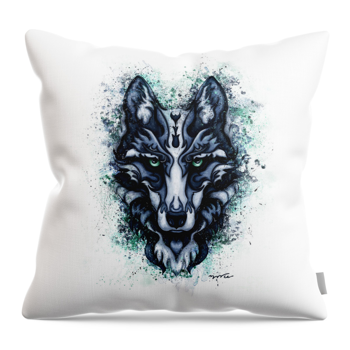 Blue Wolf Throw Pillow featuring the painting Animal abstract painting, Blue wolf by Nadia CHEVREL