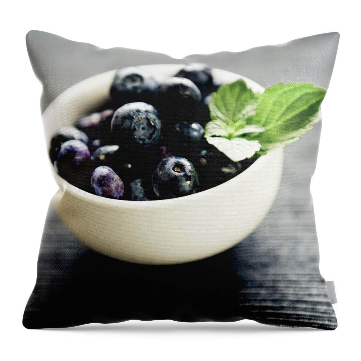 Large Group Of Objects Throw Pillow featuring the photograph Blueberries And Fresh Mint by Mmeemil