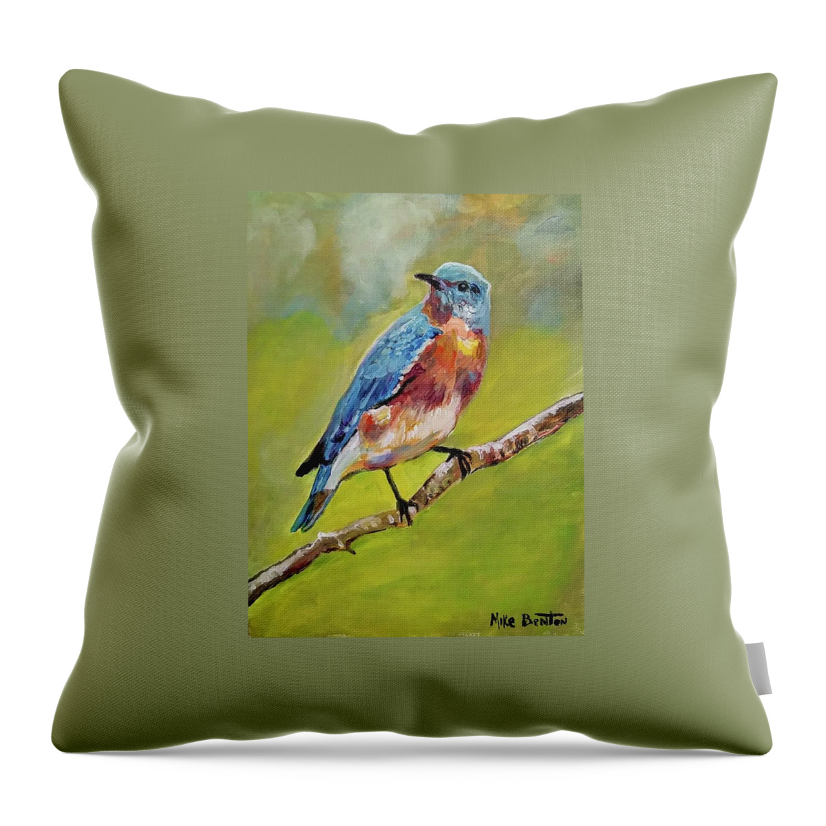 Birds Throw Pillow featuring the painting Bluebird by Mike Benton