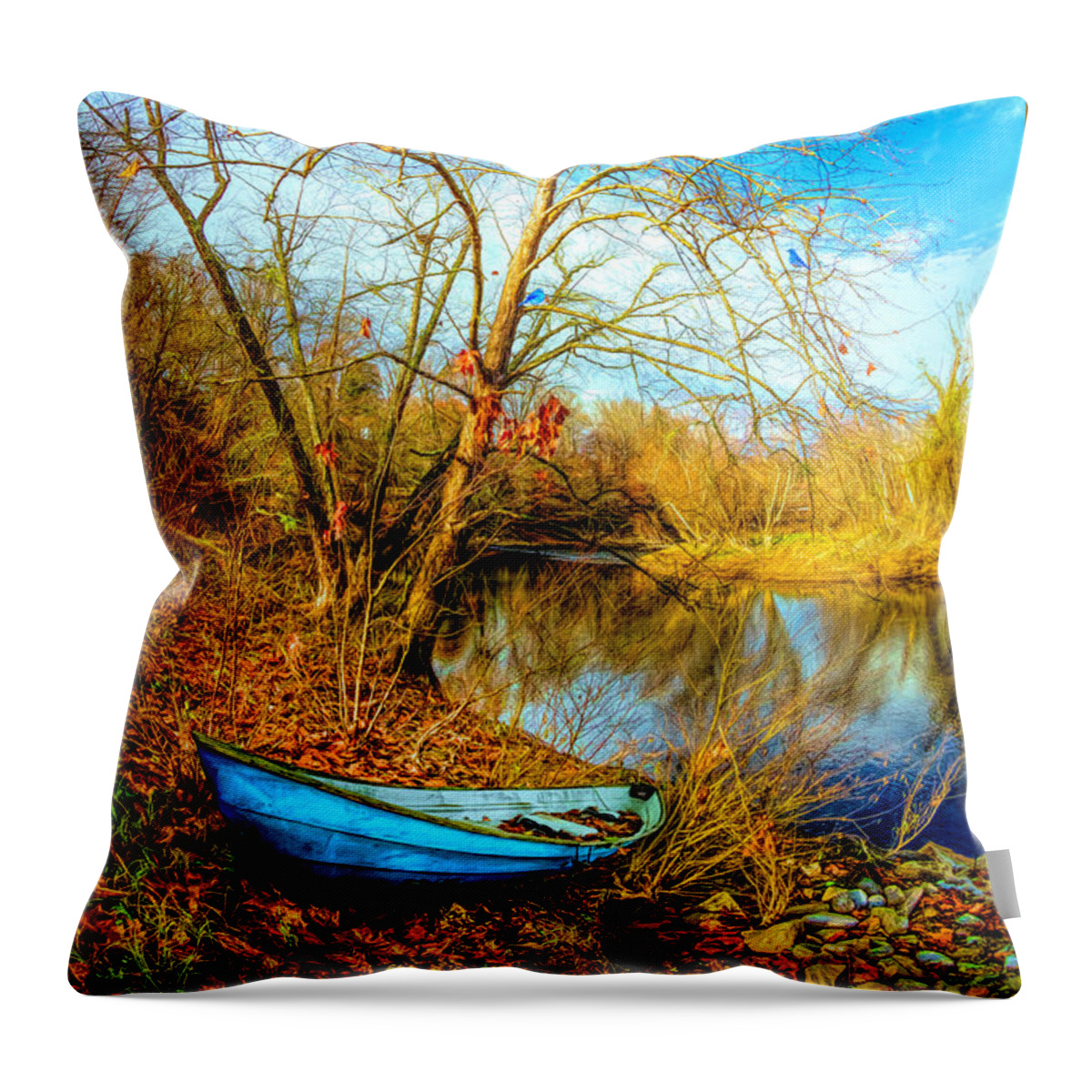 Boats Throw Pillow featuring the photograph Blues at the End of Autumn by Debra and Dave Vanderlaan