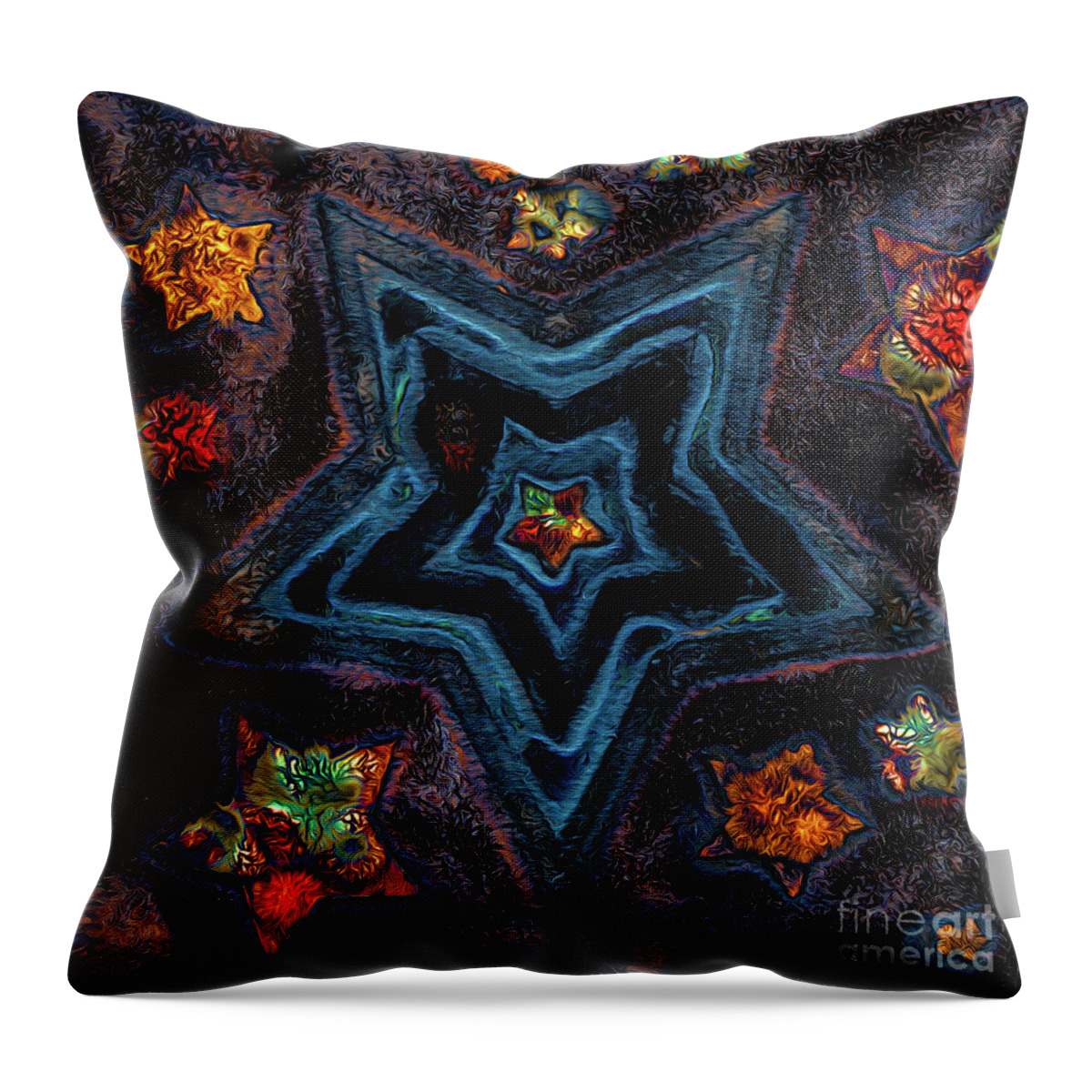 Abstract Throw Pillow featuring the ceramic art Bluestar Ceramic Tile Reproduction by Roslyn Wilkins