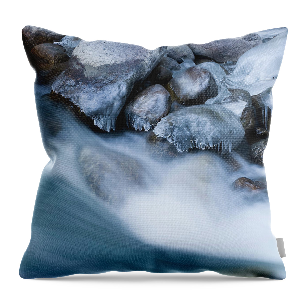 Himalayas Throw Pillow featuring the photograph Blurred View Of Rocky Frozen River by Cultura Exclusive/ben Pipe Photography