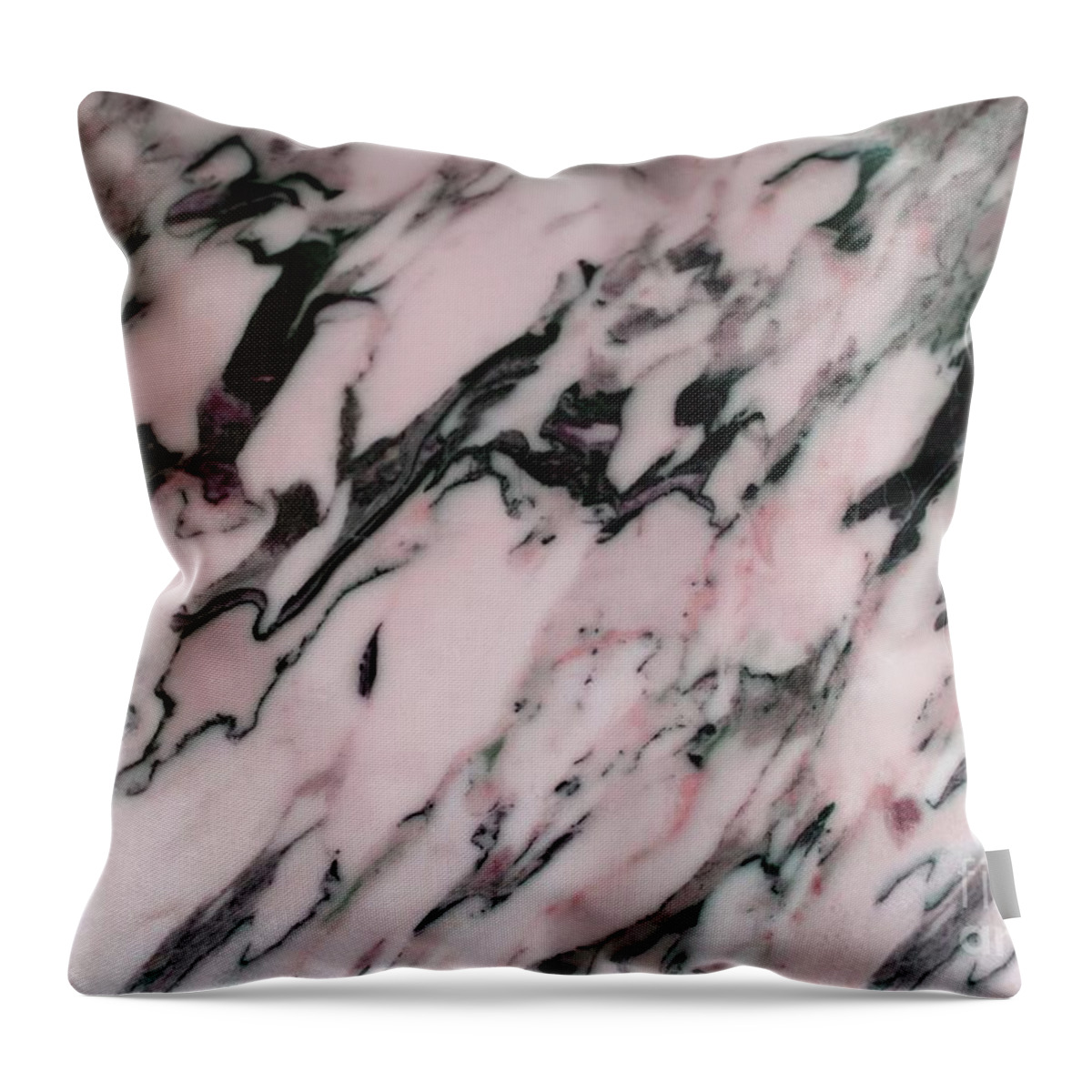 Color Throw Pillow featuring the mixed media Blush Pink Black Marble Glam #1 #decor #art by Anitas and Bellas Art