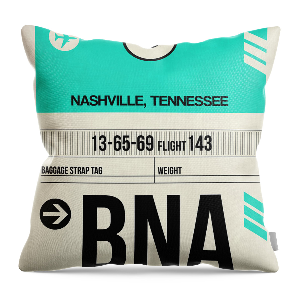 Vacation Throw Pillow featuring the digital art BNA Nashville Luggage Tag II by Naxart Studio