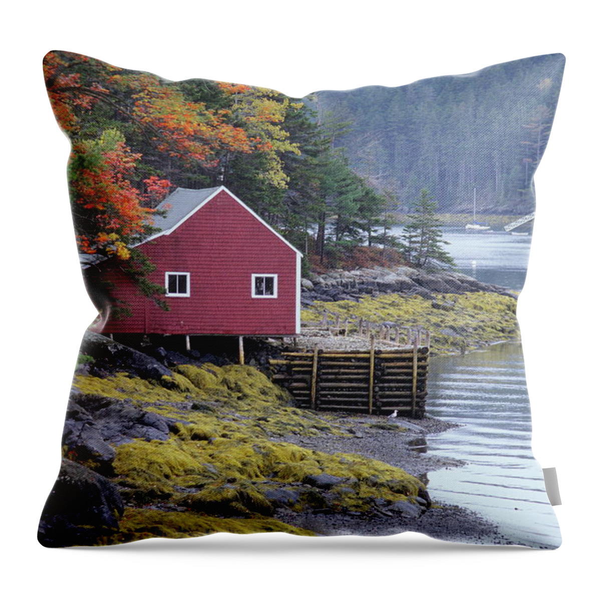Tranquility Throw Pillow featuring the photograph Boat House, Deer Island by Franz Marc Frei