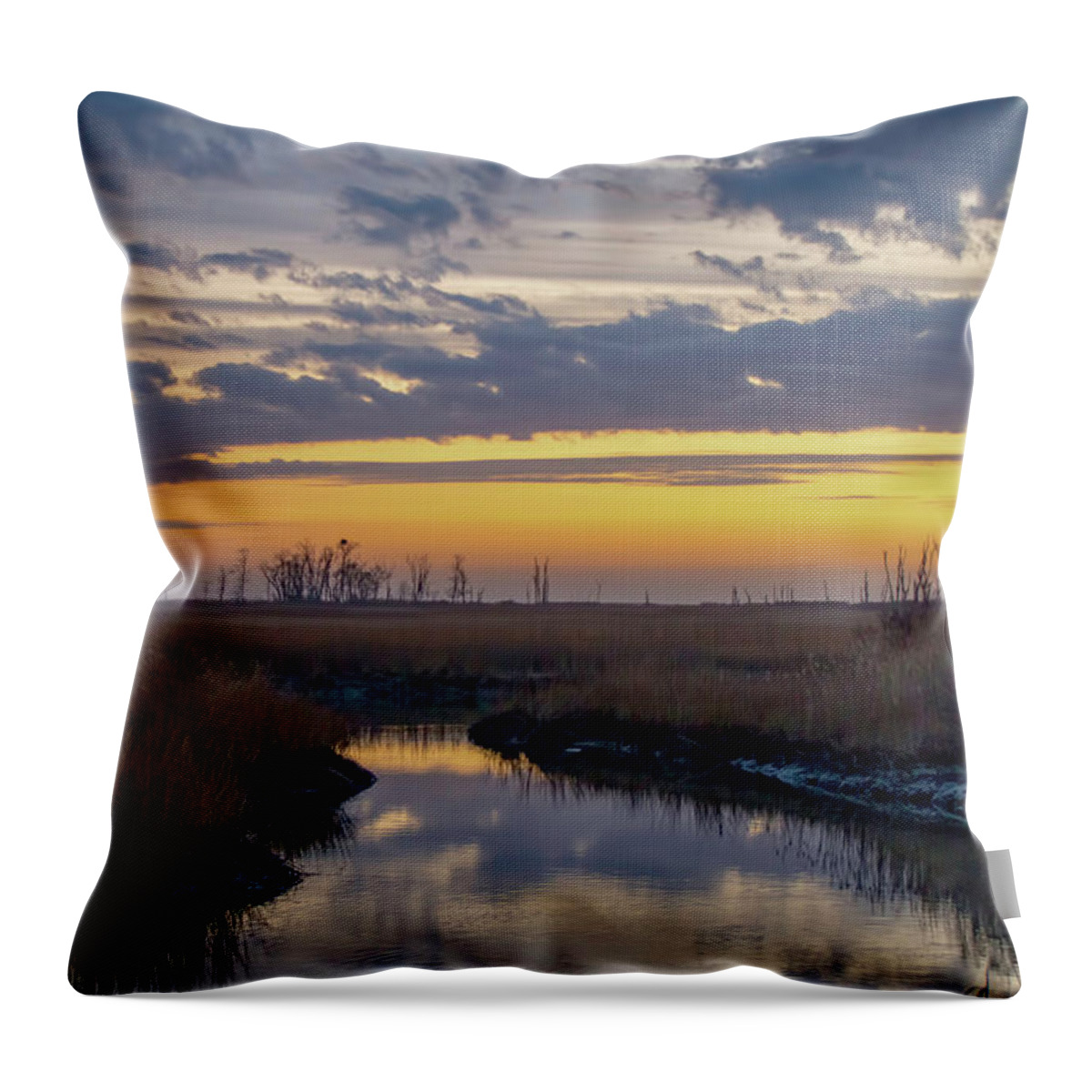Bombay Hook Throw Pillow featuring the photograph Bombay Hook Dawn's Early Light by Kristia Adams