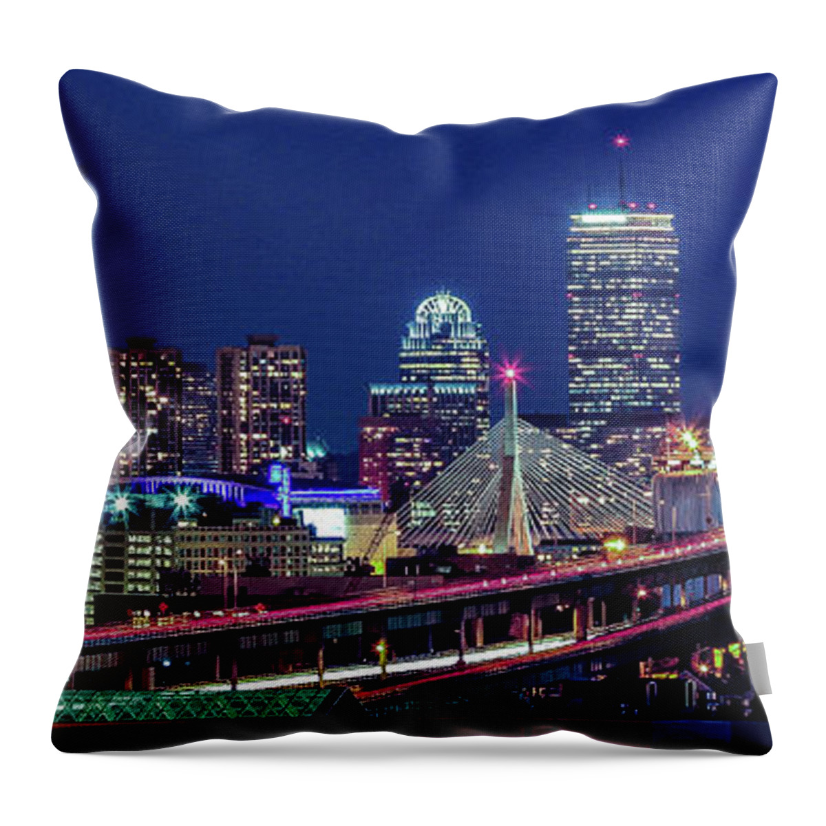 Downtown District Throw Pillow featuring the photograph Boston Blue Hour Skyline by (c) Swapan Jha