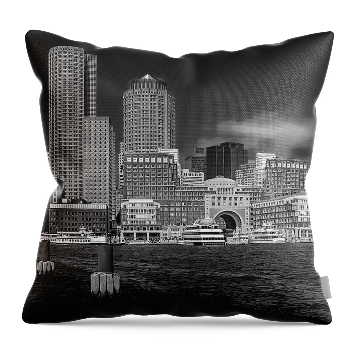 Boston Harbor Throw Pillow featuring the photograph Boston Harbor Skyline by Robert Mitchell