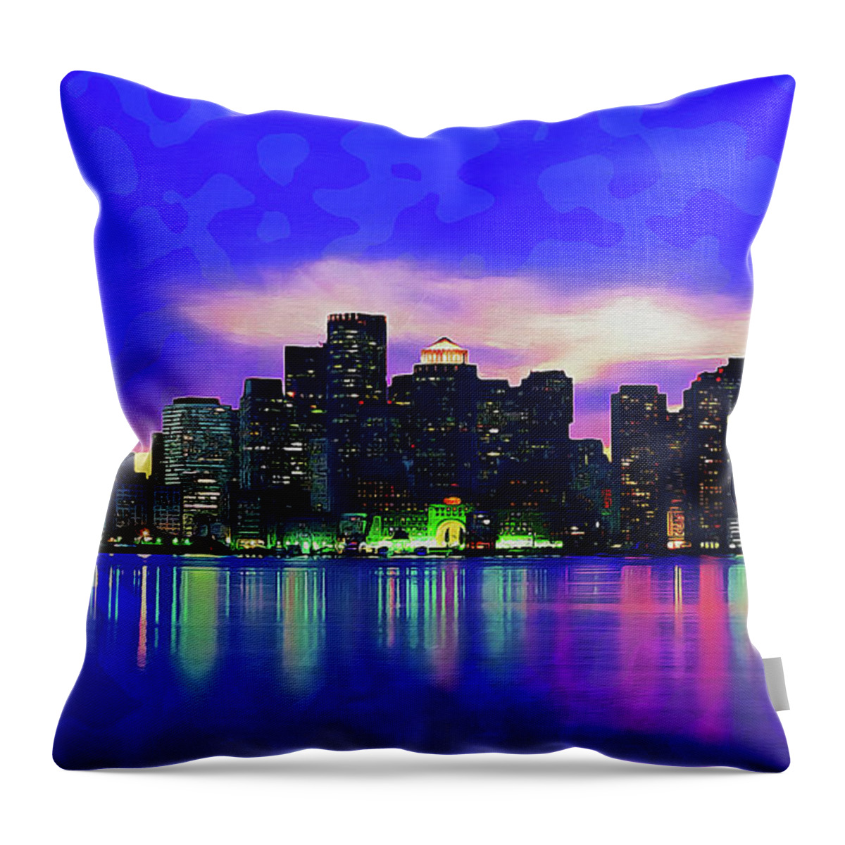 Boston Throw Pillow featuring the painting Boston, Panorama - 14 by AM FineArtPrints