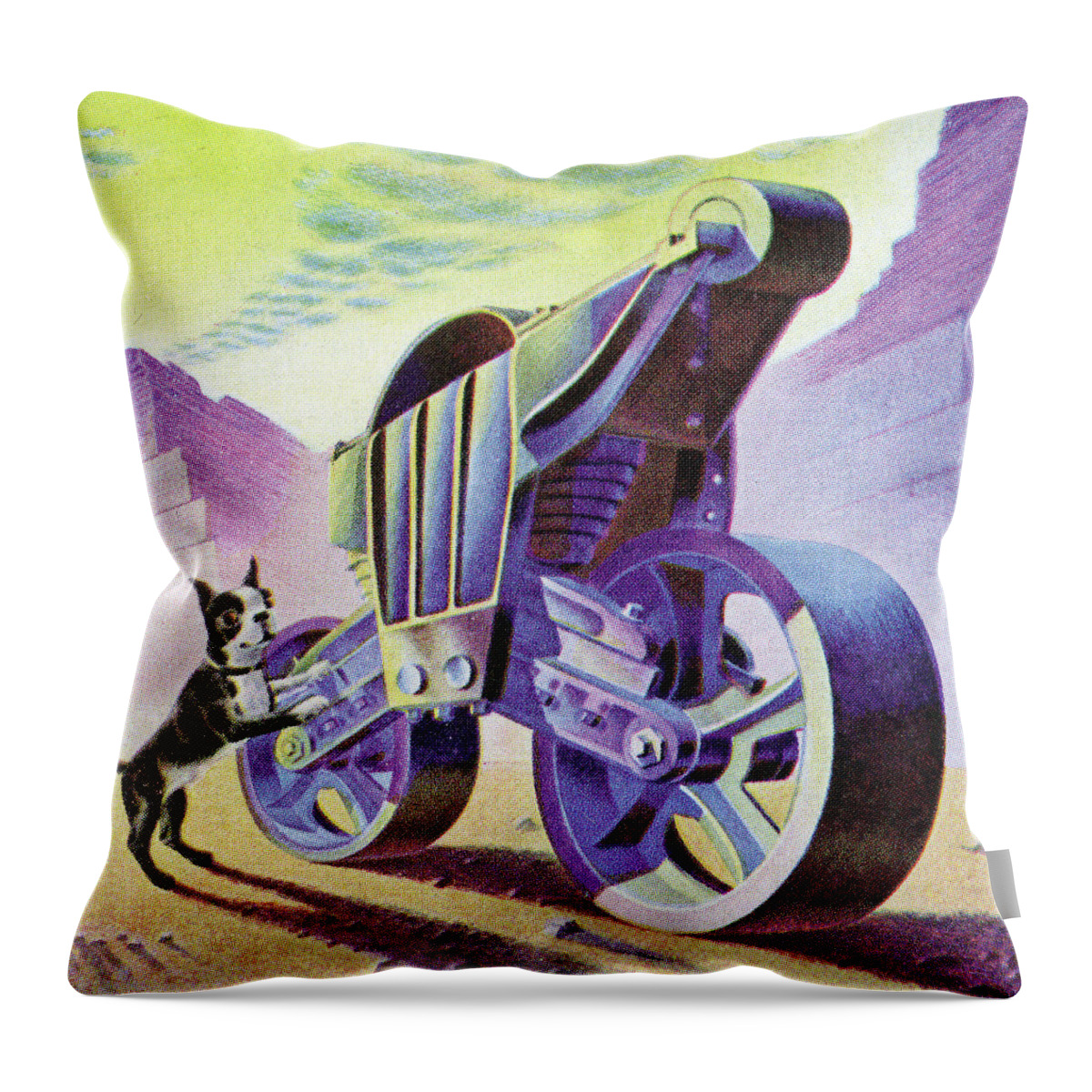 Animal Throw Pillow featuring the drawing Boston Terrier and Futuristic Vehicle by CSA Images
