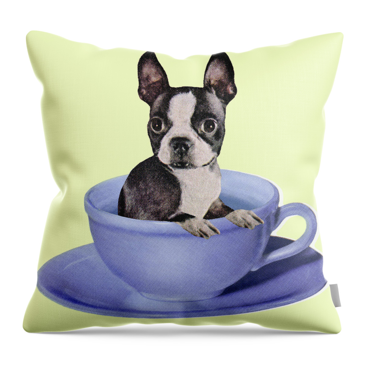 Animal Throw Pillow featuring the drawing Boston Terrier in a Coffee Cup by CSA Images