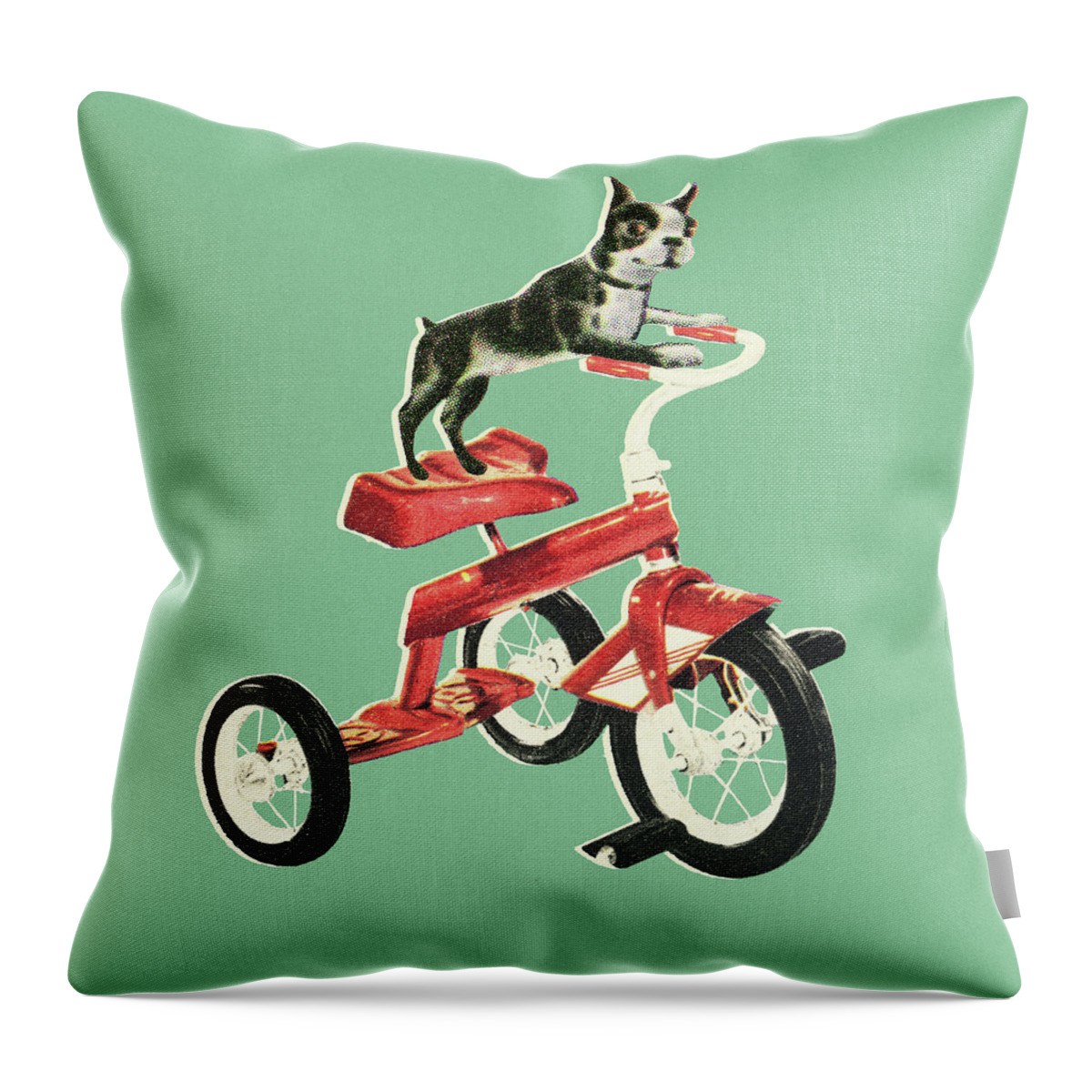 Activity Throw Pillow featuring the drawing Boston Terrier Riding a Bike by CSA Images