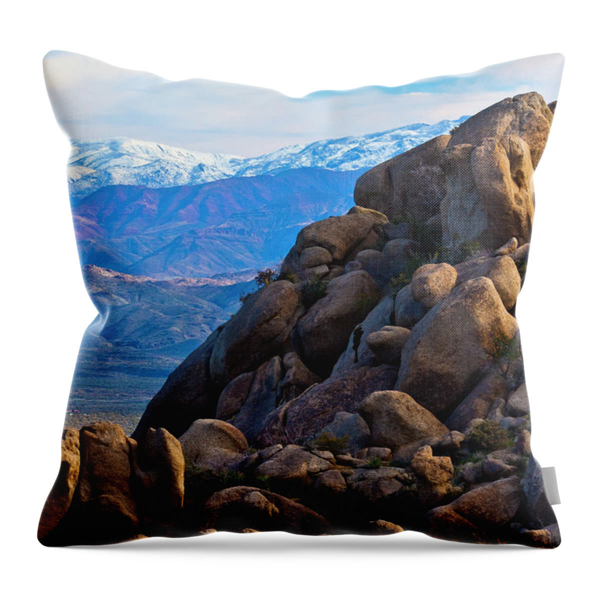 Tranquility Throw Pillow featuring the photograph Boulders And Mountains by Thomas Roche
