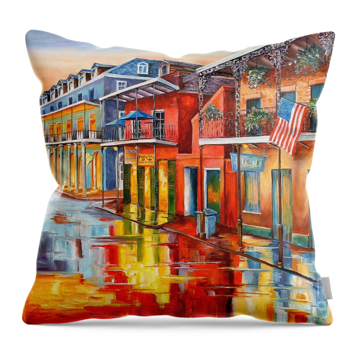 New Orleans Throw Pillow featuring the painting Bourbon Street Morning by Diane Millsap