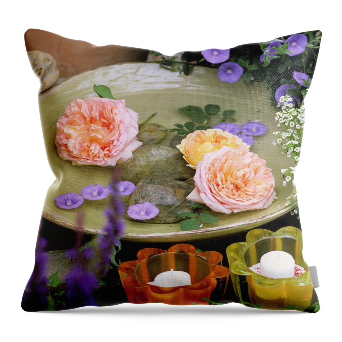 Ip_00271107 Throw Pillow featuring the photograph Bowl Of 'david Austin' Roses by Friedrich Strauss