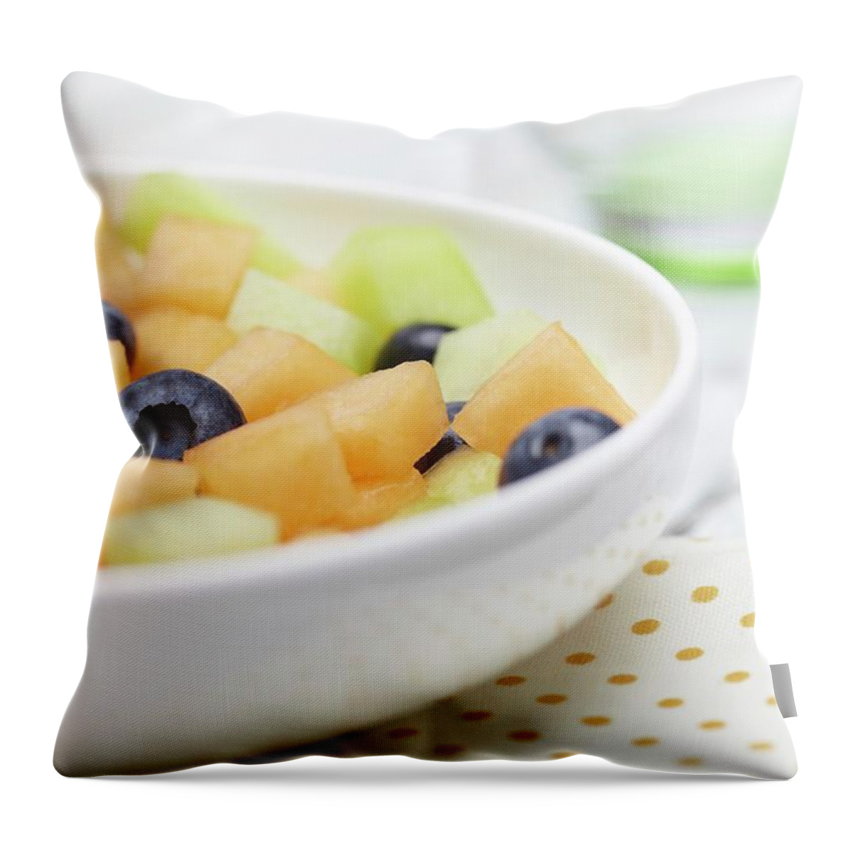Ip_11146805 Throw Pillow featuring the photograph Bowl Of Fruit Salad; Cantaloupe, Honeydew And Blueberries by James, Bruce