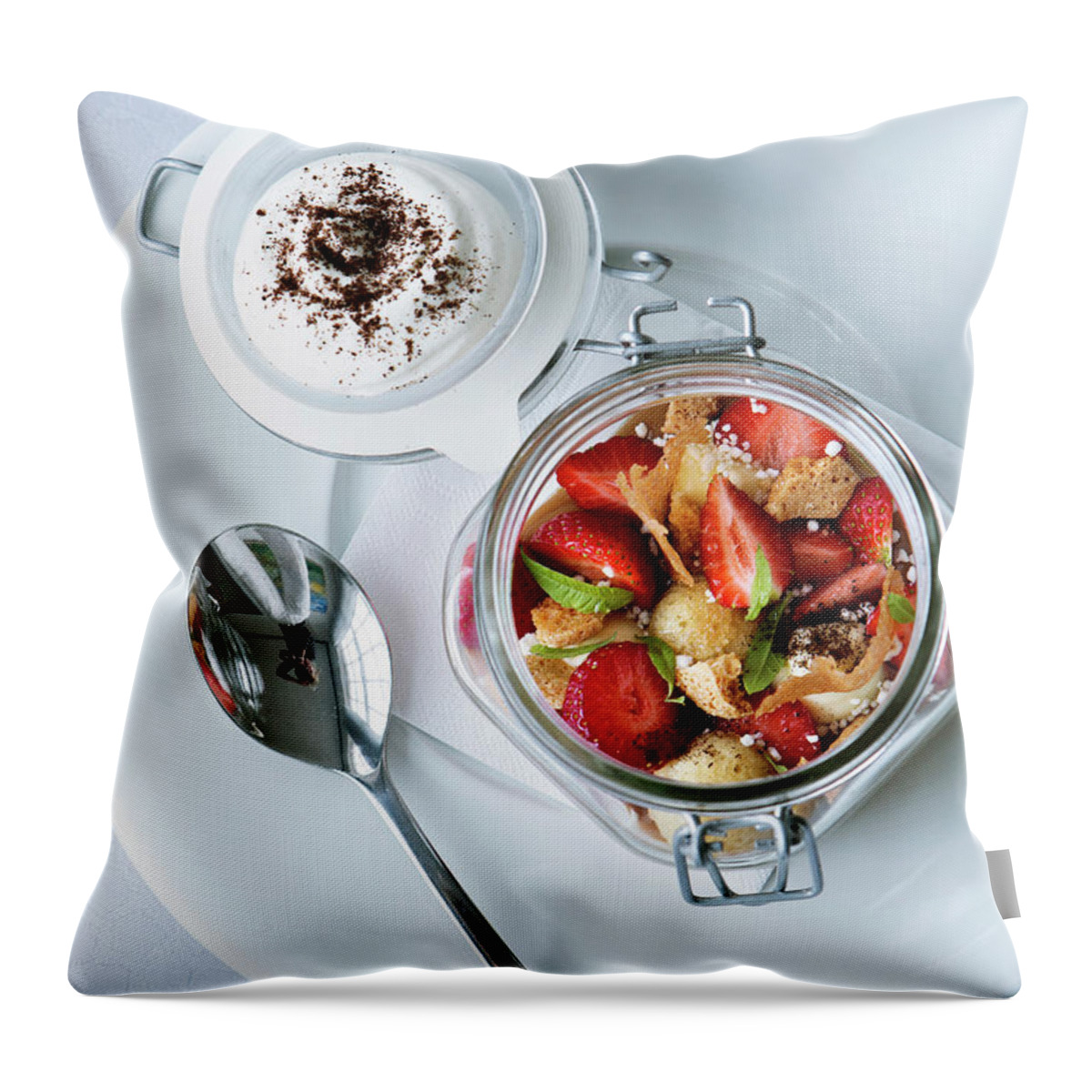 Spoon Throw Pillow featuring the photograph Bowl Of Fruit Salad by Line Klein