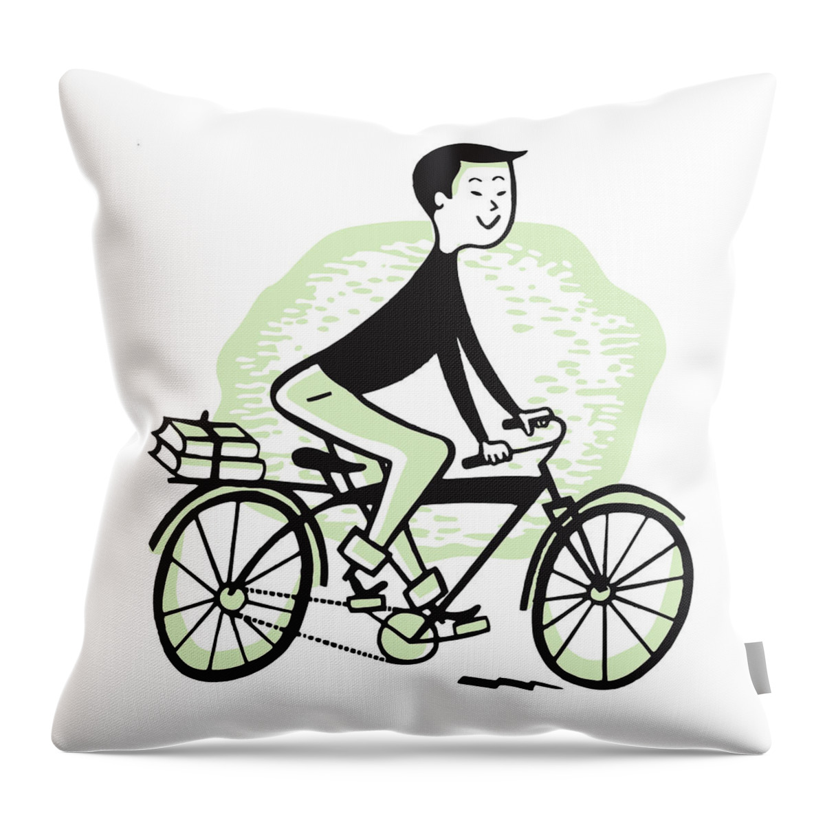 Activity Throw Pillow featuring the drawing Boy on Bicycle with Books by CSA Images