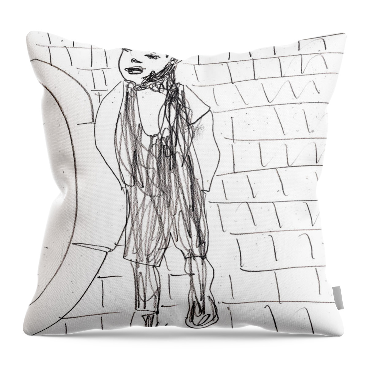 Boy Throw Pillow featuring the drawing Boy on the street pencil drawing by Edgeworth Johnstone