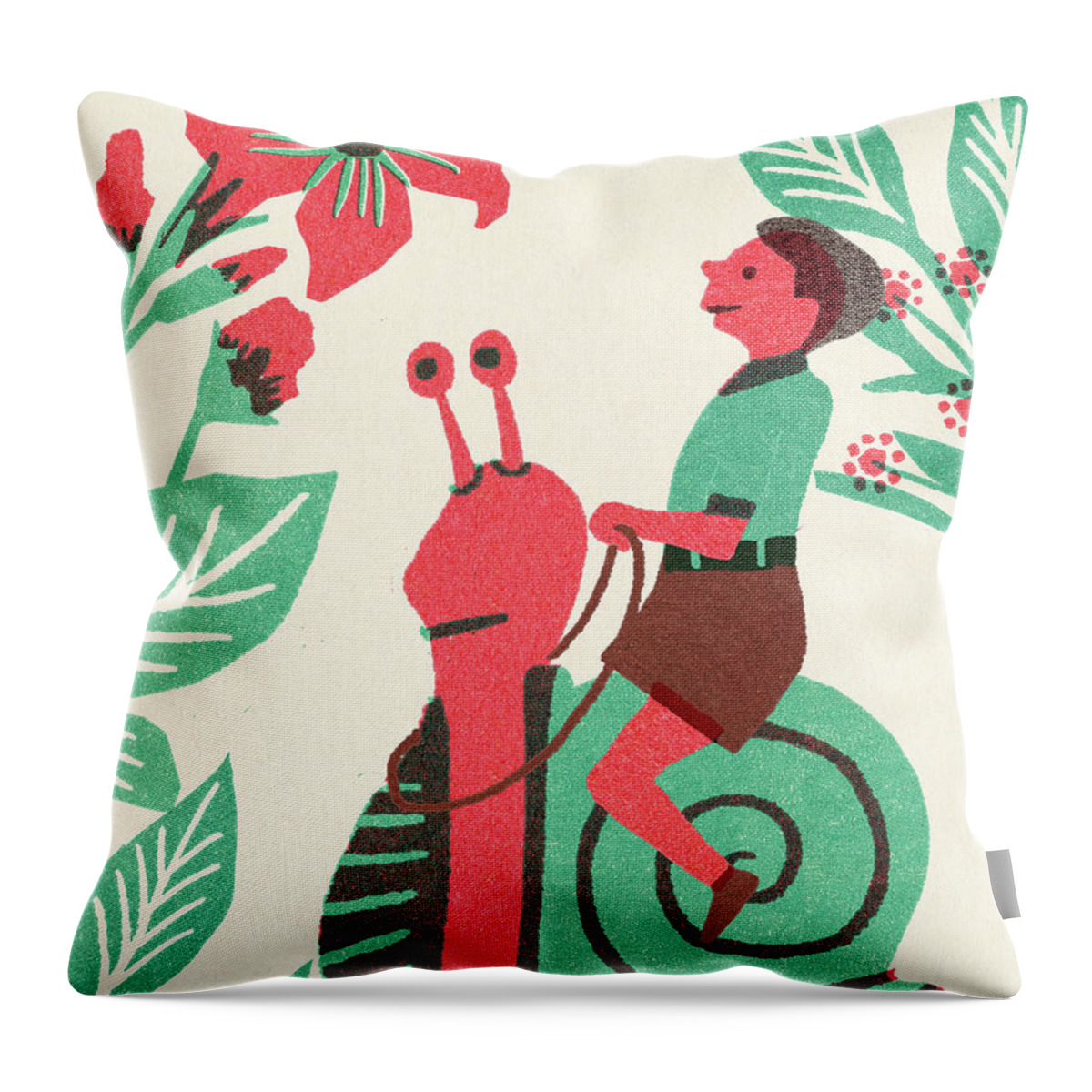 Bizarre Throw Pillow featuring the drawing Boy Riding a Snail by CSA Images