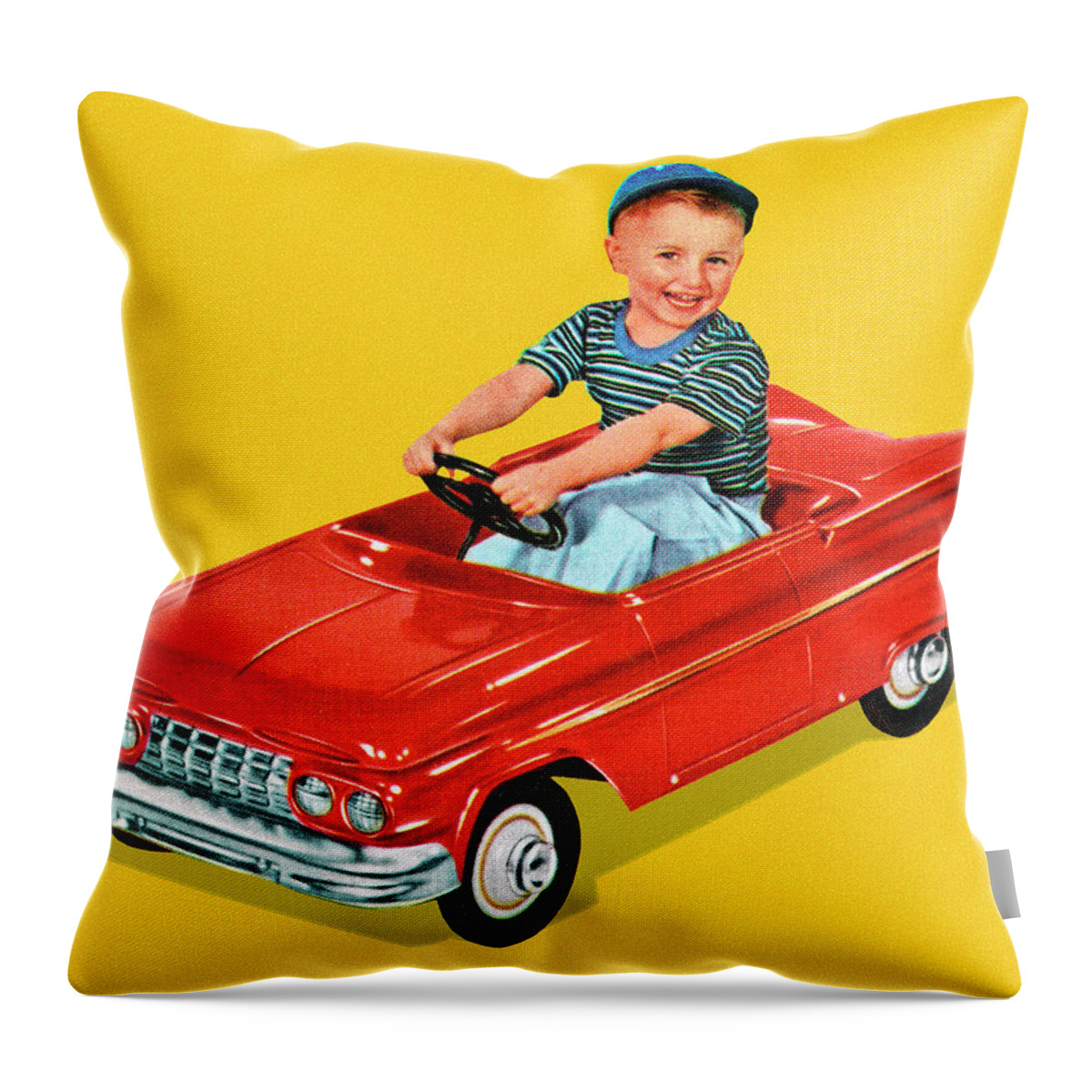 Auto Throw Pillow featuring the drawing Boy Sitting in a Toy Car by CSA Images