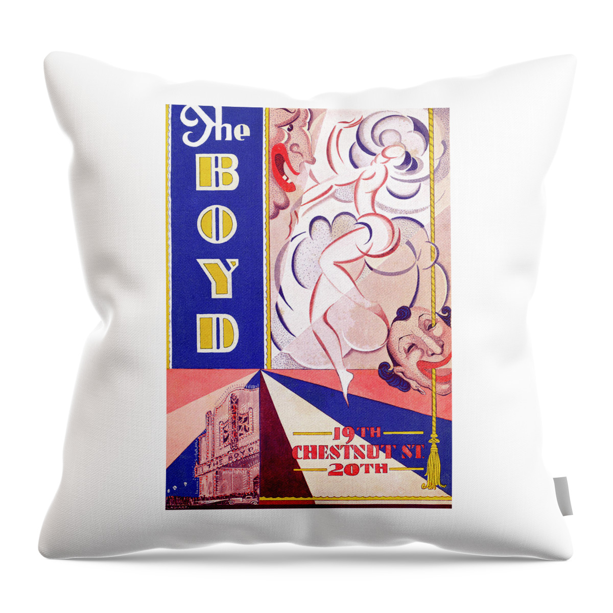 Boyd Theatre Throw Pillow featuring the mixed media Boyd Theatre Playbill Cover by Lau Art