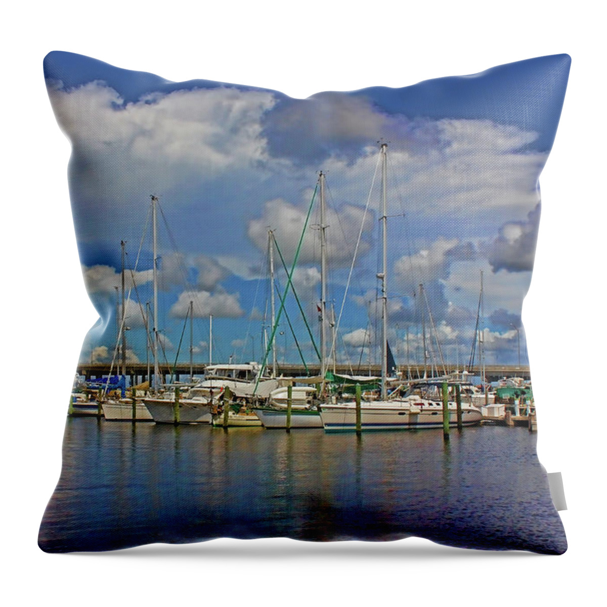 Downtown Bradenton Throw Pillow featuring the photograph Bradenton Waterfront Marina by HH Photography of Florida