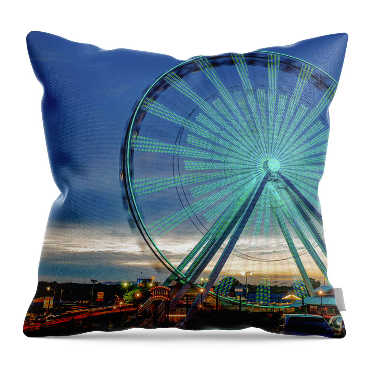 America Throw Pillow featuring the photograph Branson Strip and Ferris Wheel at Dusk by Gregory Ballos
