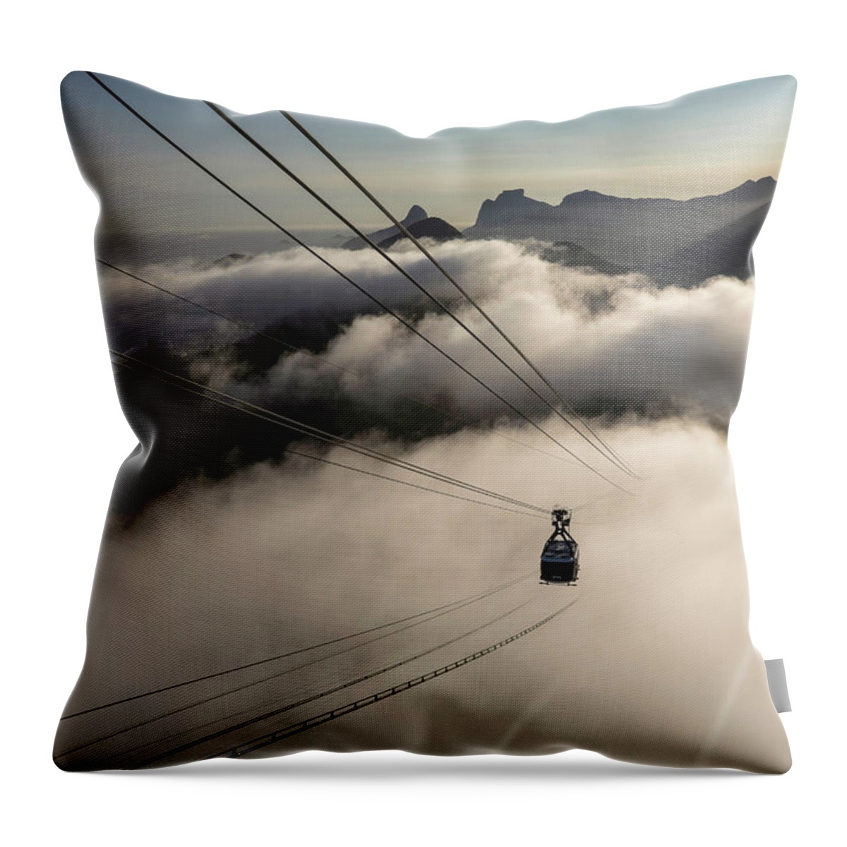 Estock Throw Pillow featuring the digital art Brazil, Rio De Janeiro, Cable Car by Tony J Burns