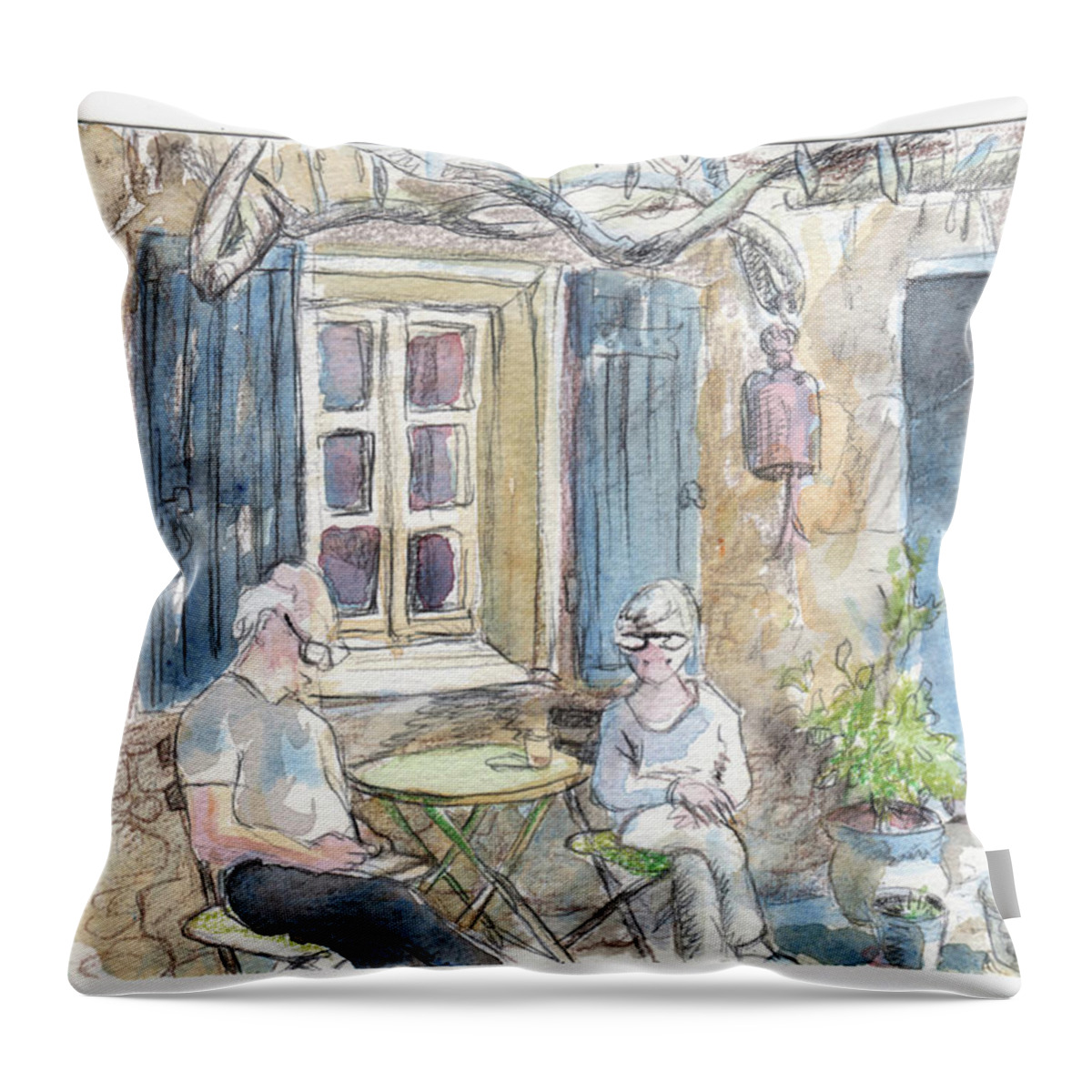 House Throw Pillow featuring the painting Breakfast al fresco by Tilly Strauss