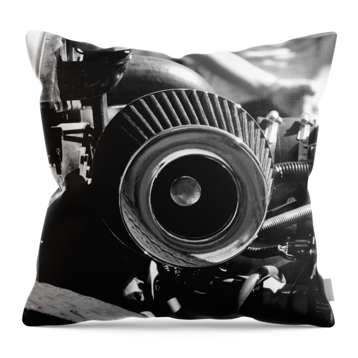Hot Rod Abstract In Black And White Throw Pillow featuring the photograph Hot Rod Abstract in Black and White by Bill Tomsa