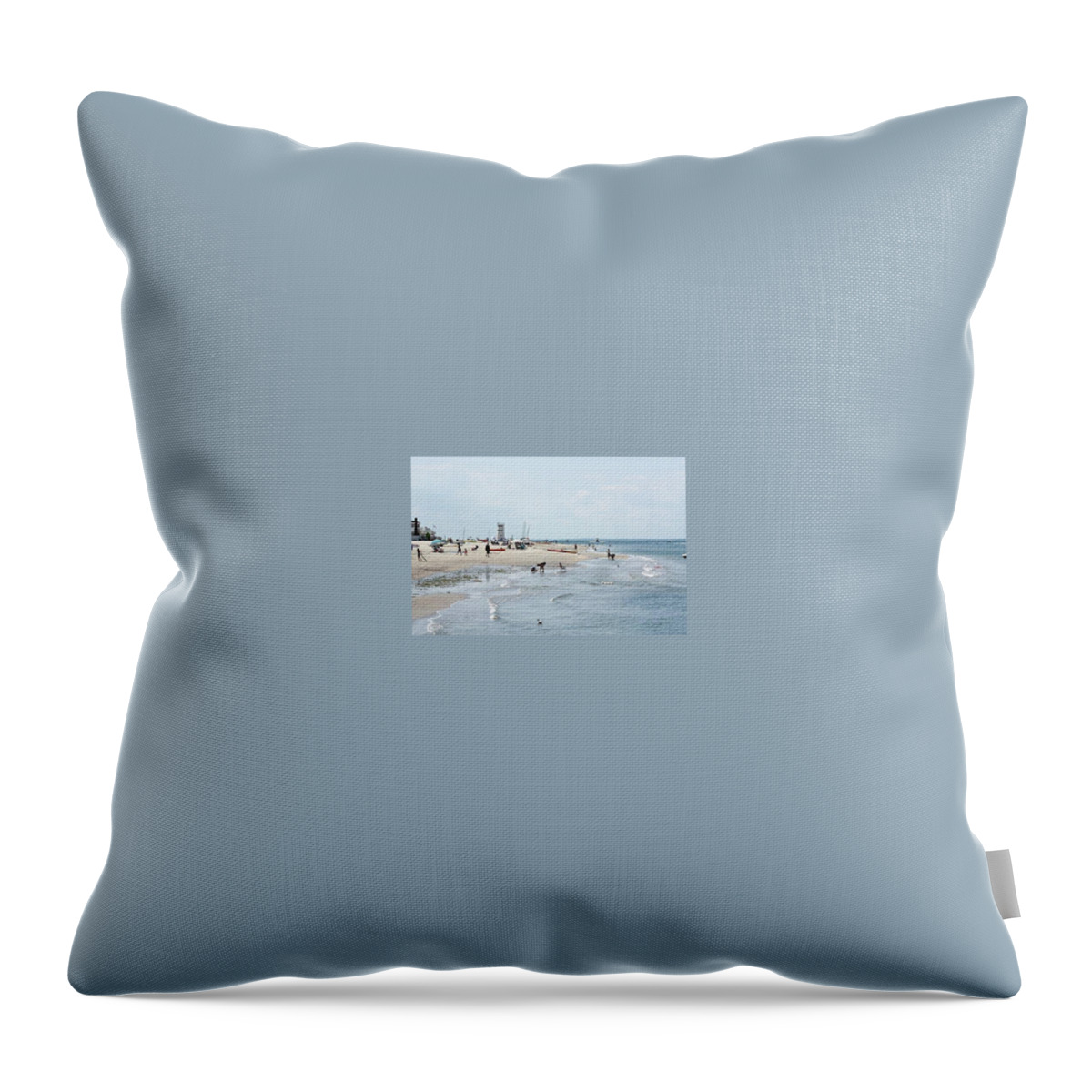 Breezy Point Lighthouse Throw Pillow featuring the photograph Breezy Point Lighthouse Summer Days by Ann Murphy