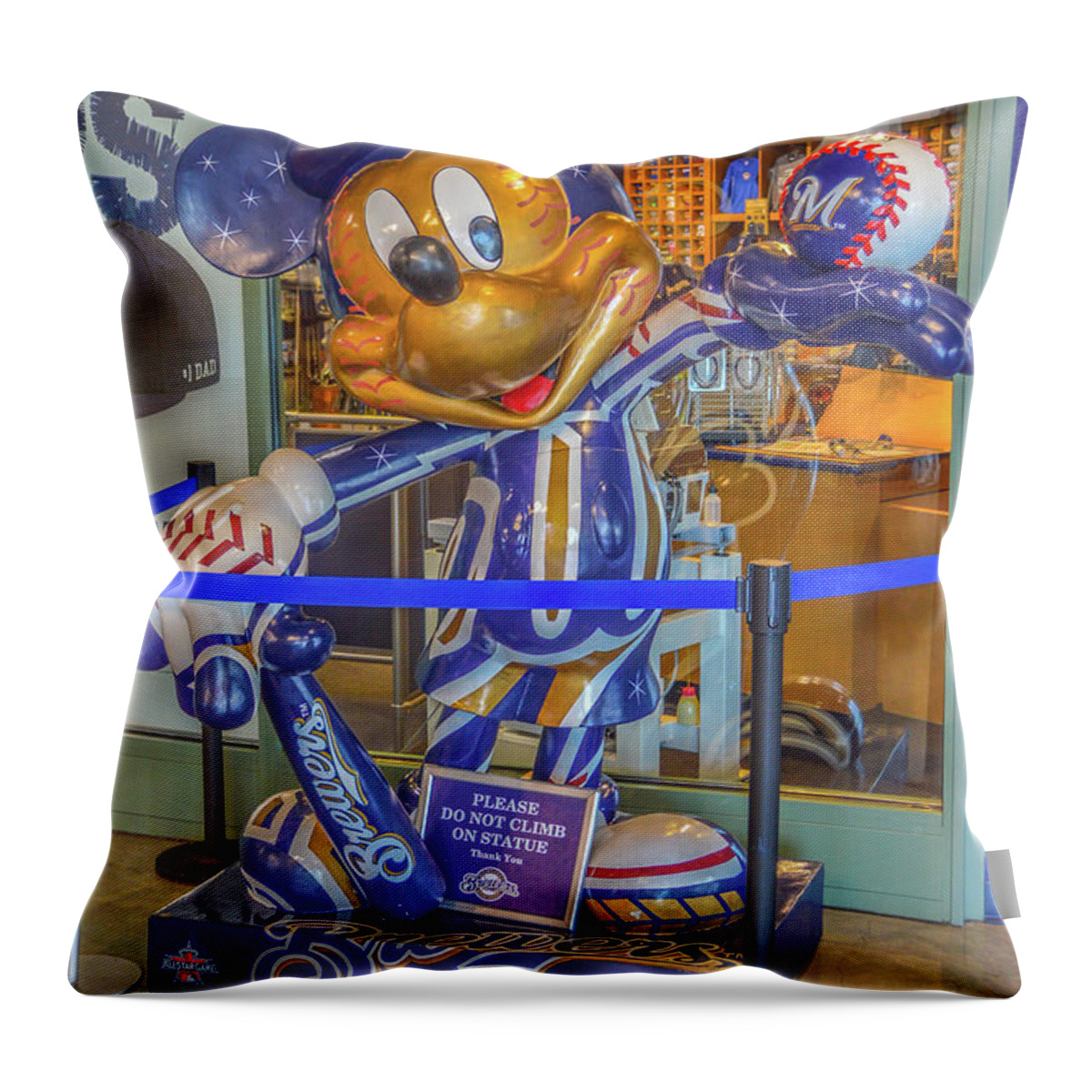 Miller Park Throw Pillow featuring the photograph Brewer Mickey by Tommy Anderson