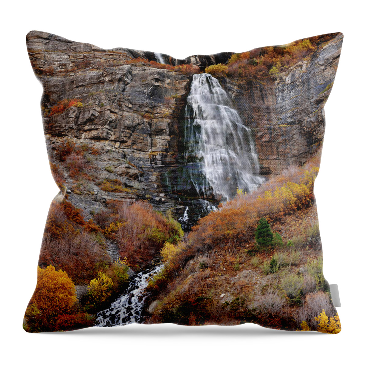 Scenics Throw Pillow featuring the photograph Bridal Veil Falls In Provo Canyon by Utah-based Photographer Ryan Houston