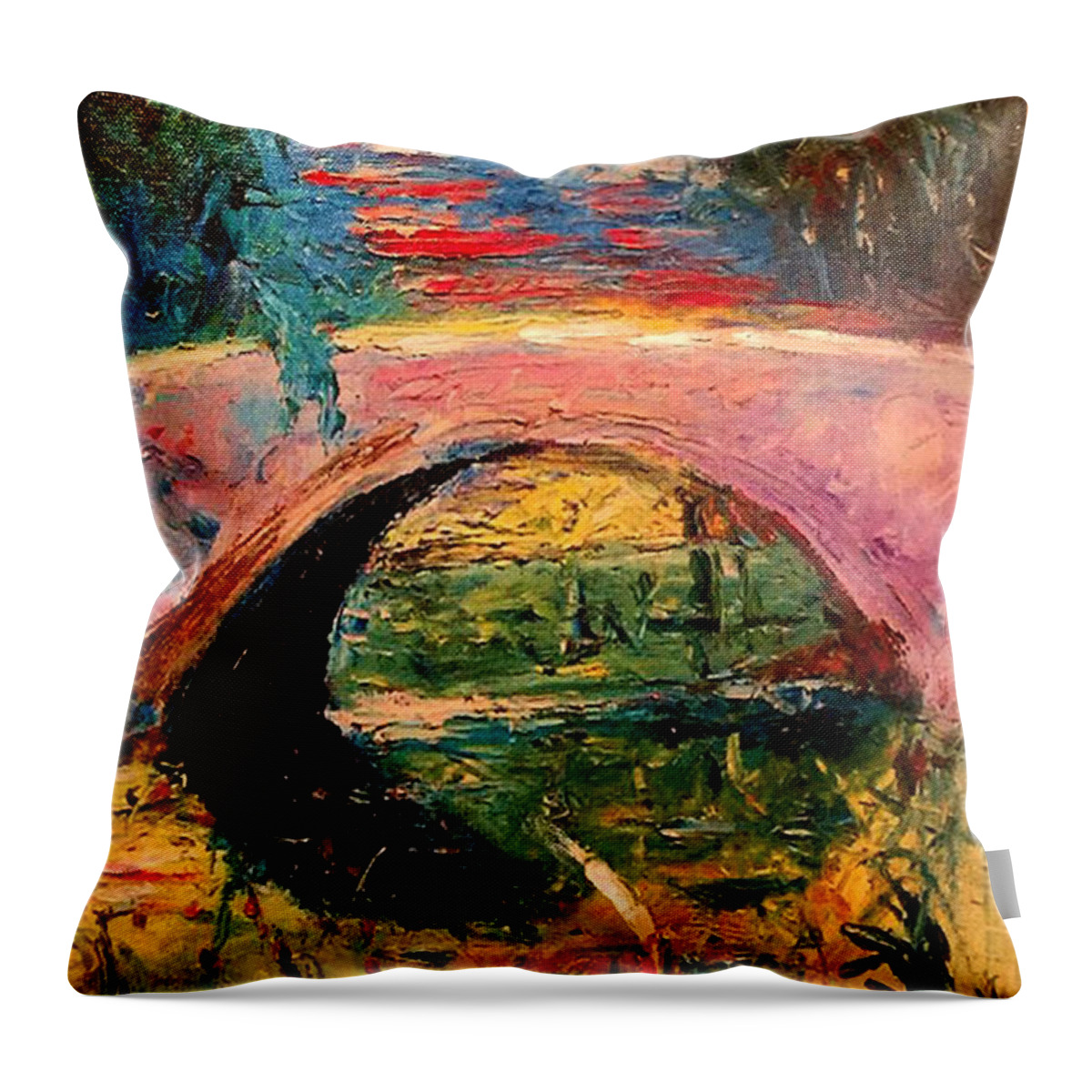 Bridge At City Park Throw Pillow featuring the painting Bridge at City Park by Amzie Adams