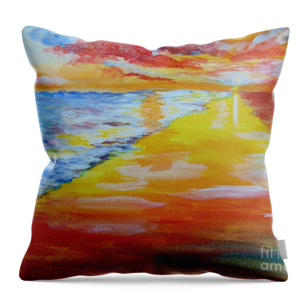 Water Throw Pillow featuring the painting Bright Beach by Saundra Johnson