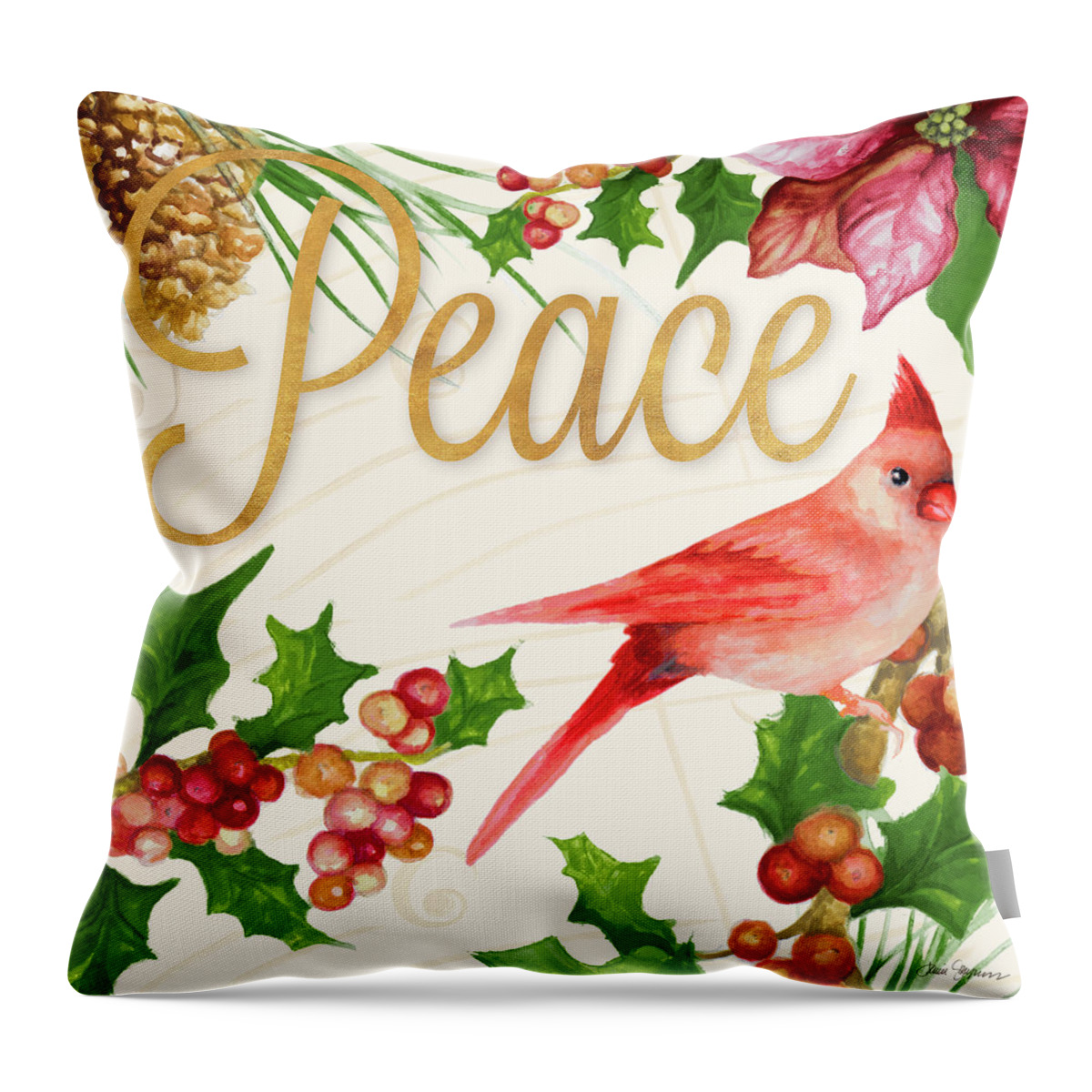 Bright Throw Pillow featuring the mixed media Bright Christmas Cardinal II by Janice Gaynor
