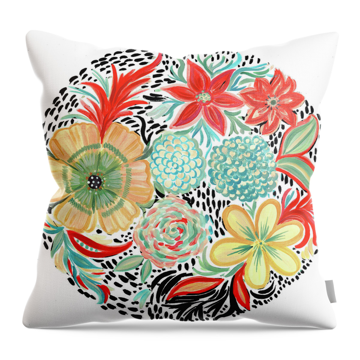 Bright Throw Pillow featuring the mixed media Bright Floral Matisse Circle II by Ani Del Sol