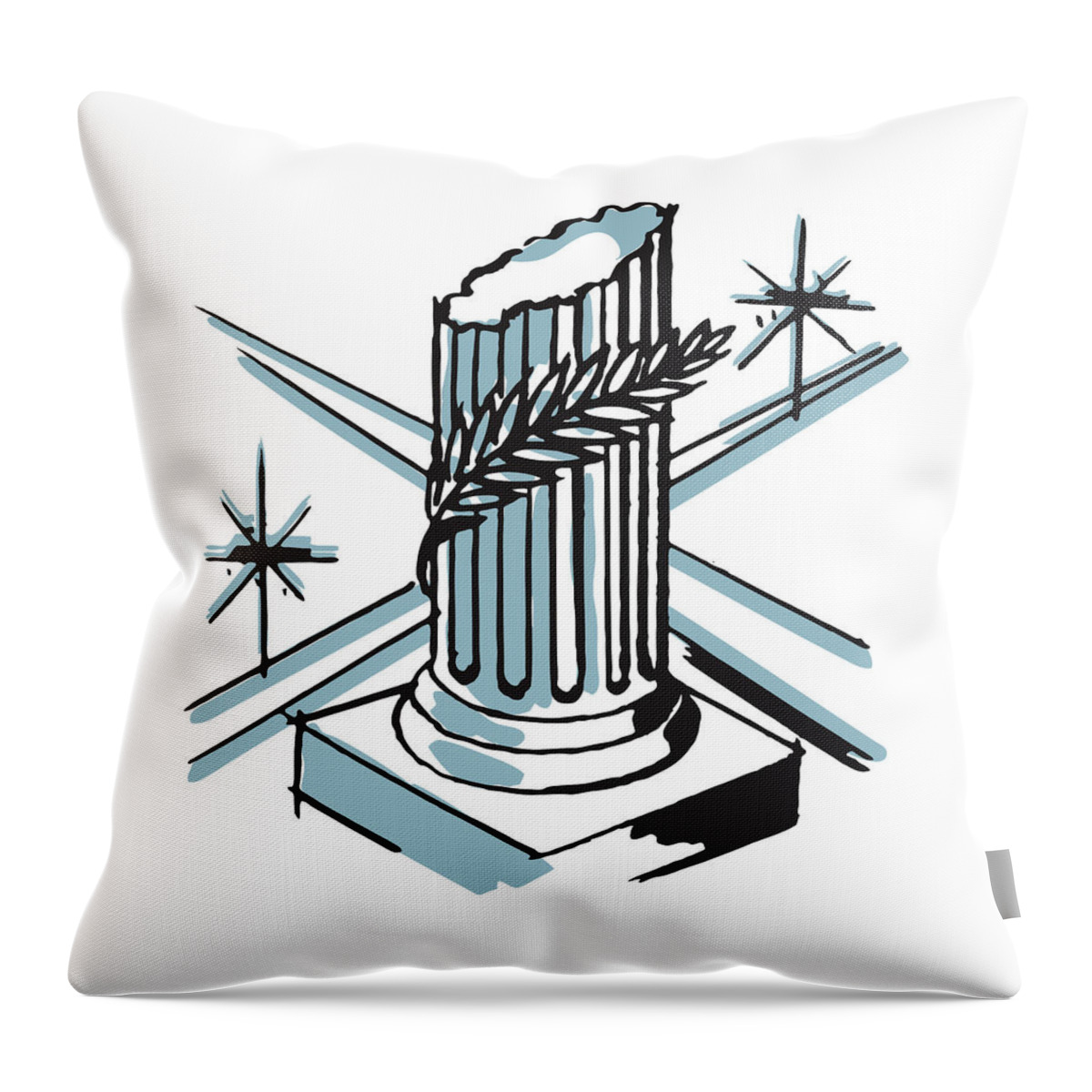 Ancient Throw Pillow featuring the drawing Broken Greek Column with Olive Branch by CSA Images
