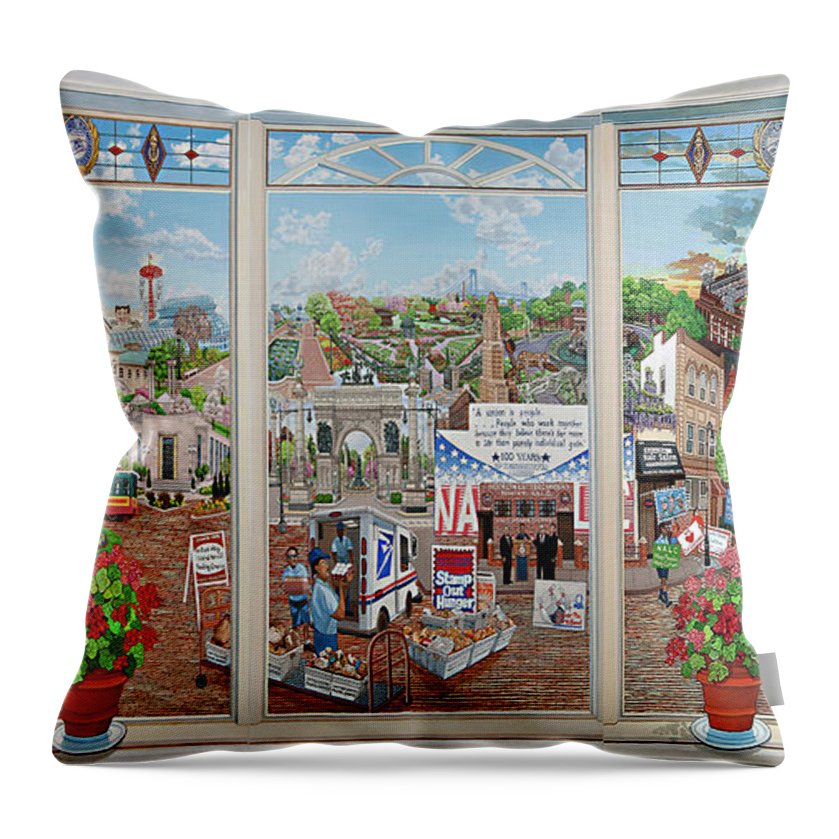  Throw Pillow featuring the painting Brooklyn Picture Window Towel Version by Bonnie Siracusa