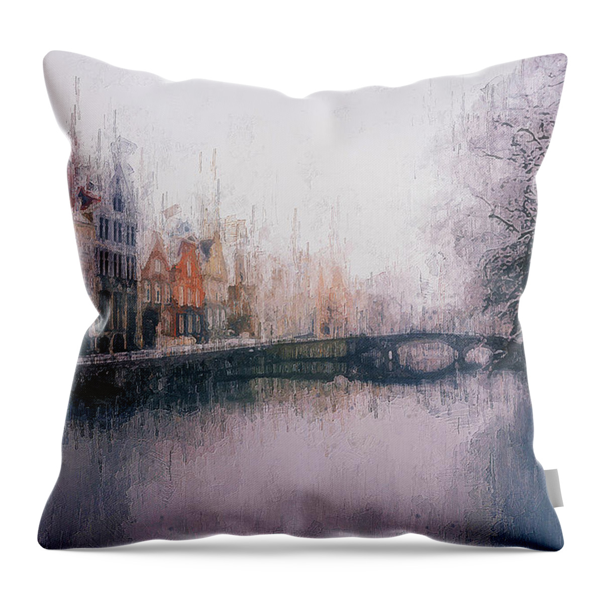 Belgium Throw Pillow featuring the painting Bruges, Belgium - 14 by AM FineArtPrints