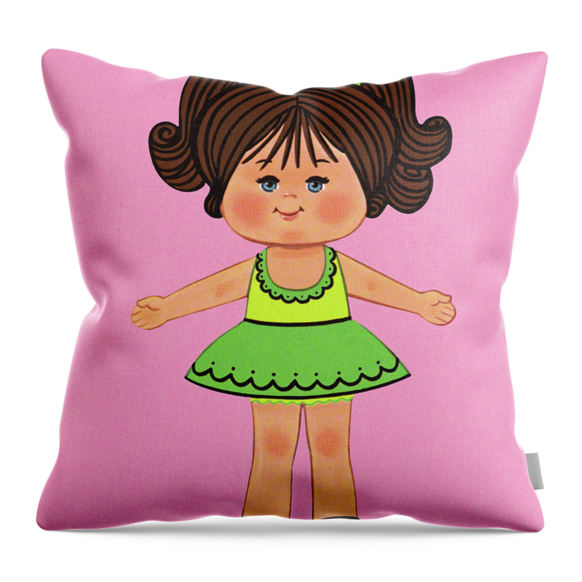 Apparel Throw Pillow featuring the drawing Brunette Girl Wearing a Green Dress by CSA Images