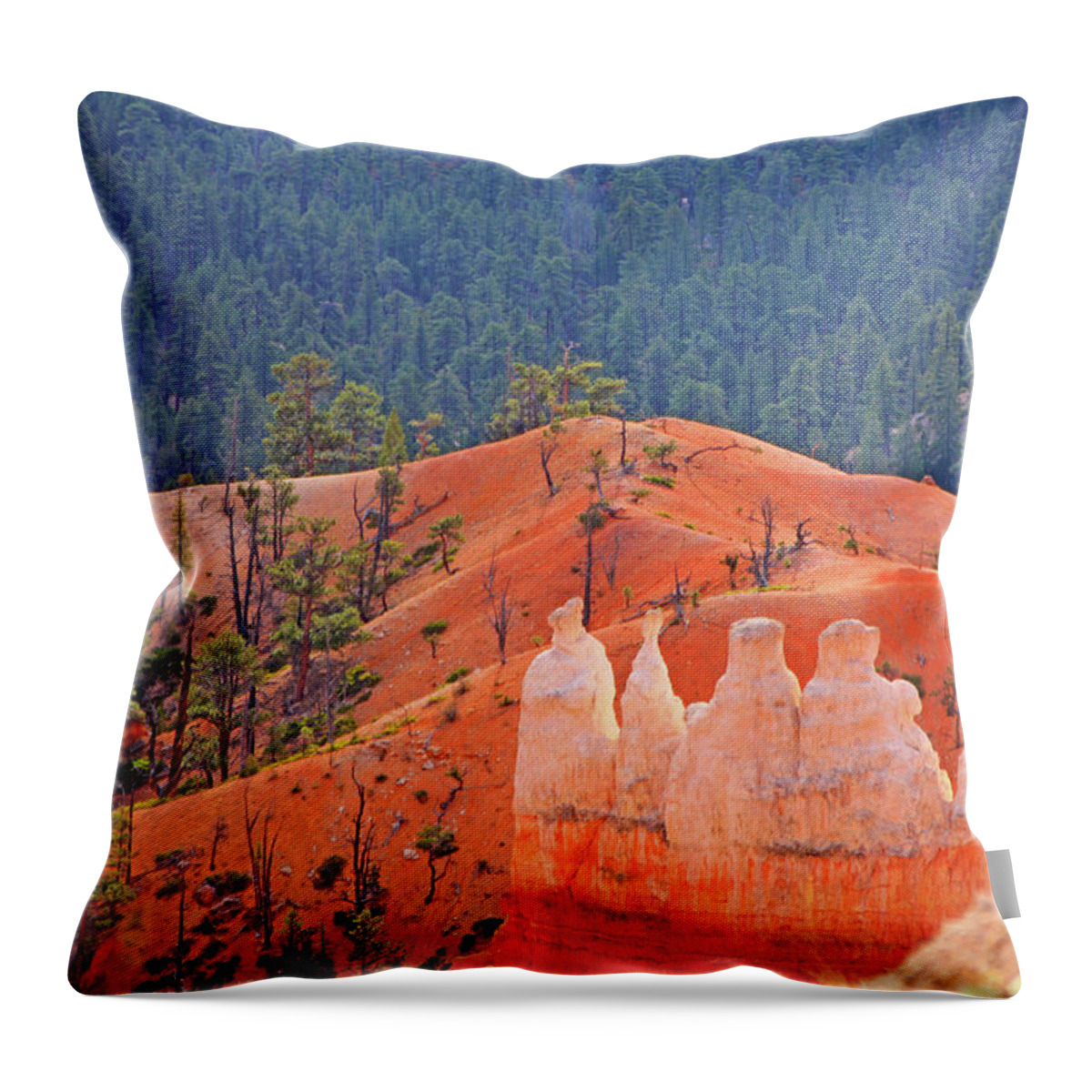 Bryce Canyon Red Rock Hoodoos Trees Mountains Throw Pillow featuring the photograph Bryce Canyon red rock hoodoos trees mountains 6559 by David Frederick