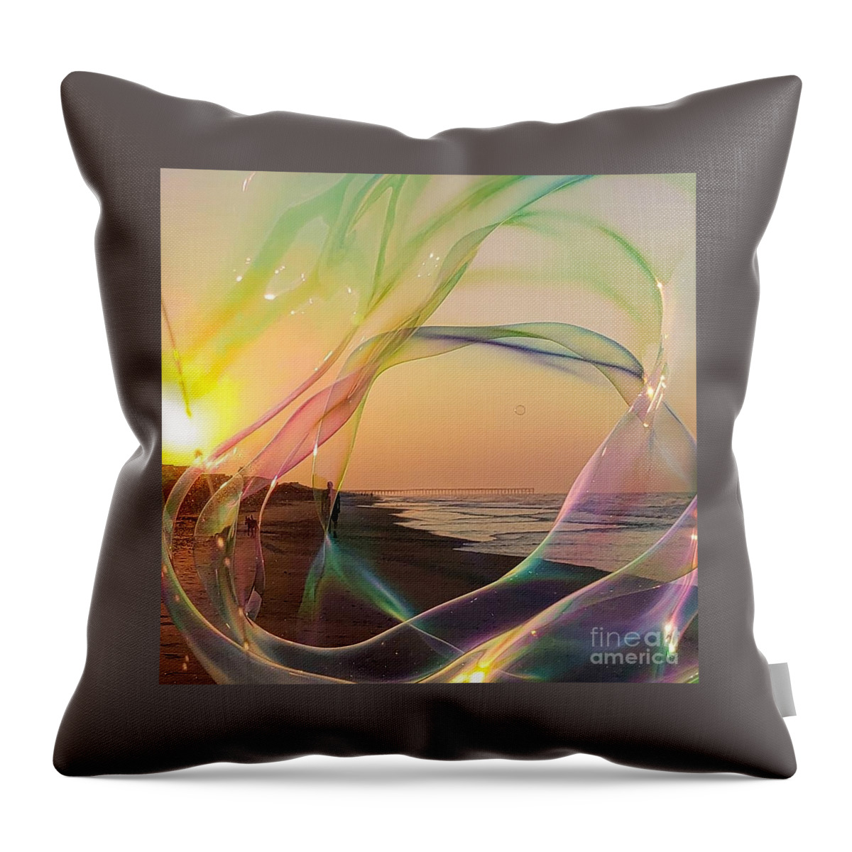 Sunrise Throw Pillow featuring the photograph Bubbles on the beach by Anita Adams