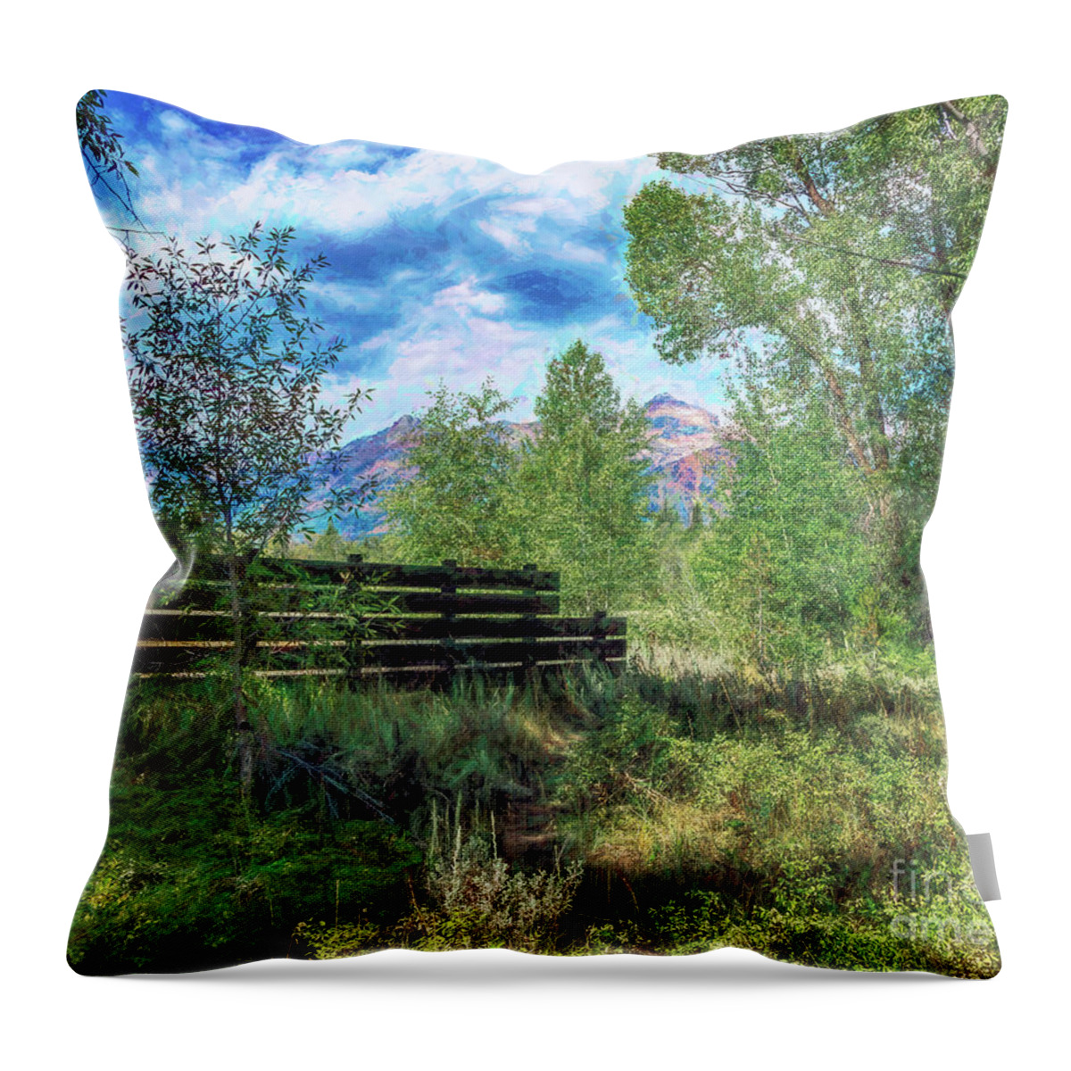 Blue Throw Pillow featuring the photograph Bucolic Country View by Roslyn Wilkins